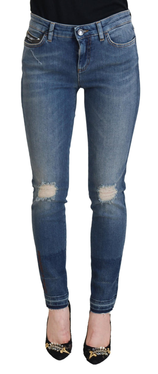 Dolce & Gabbana Blue Washed Cotton Tattered Denim Jeans by Dolce & Gabbana