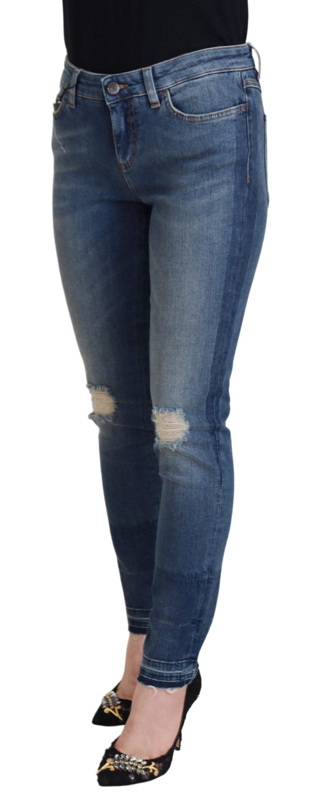 Dolce & Gabbana Blue Washed Cotton Tattered Denim Jeans by Dolce & Gabbana