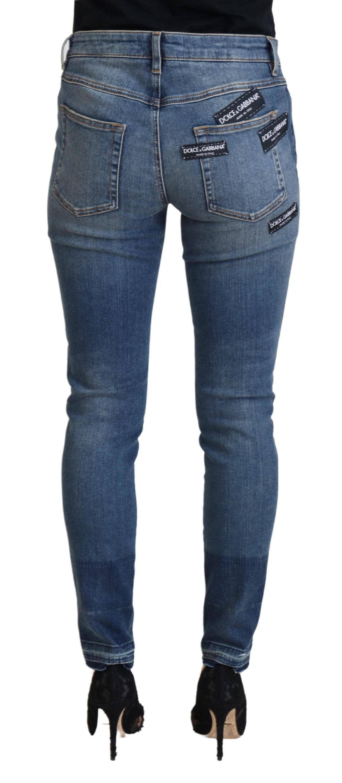 Dolce & Gabbana Blue Washed Cotton Tattered Denim Jeans by Dolce & Gabbana
