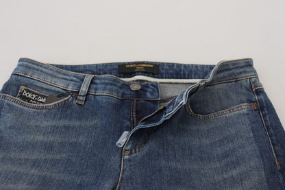 Dolce & Gabbana Blue Washed Cotton Tattered Denim Jeans by Dolce & Gabbana