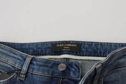 Dolce & Gabbana Blue Washed Cotton Tattered Denim Jeans by Dolce & Gabbana