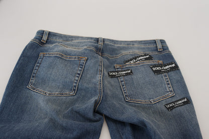 Dolce & Gabbana Blue Washed Cotton Tattered Denim Jeans by Dolce & Gabbana