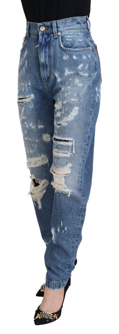 Dolce & Gabbana Blue Washed Cotton Tattered Denim Jeans by Dolce & Gabbana