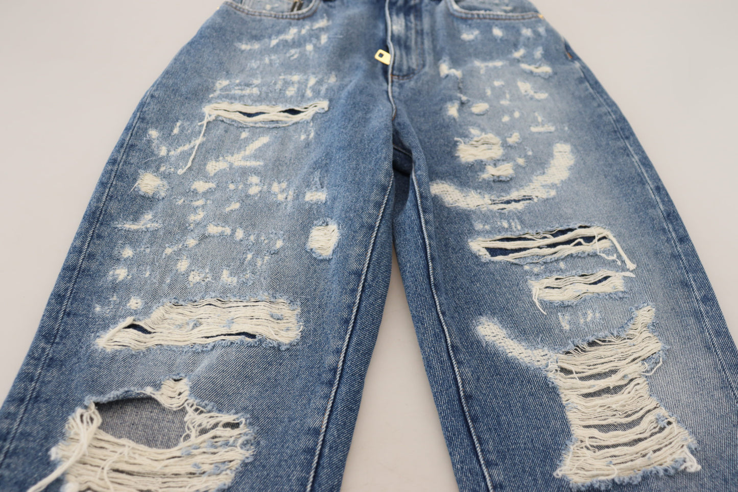 Dolce & Gabbana Blue Washed Cotton Tattered Denim Jeans by Dolce & Gabbana