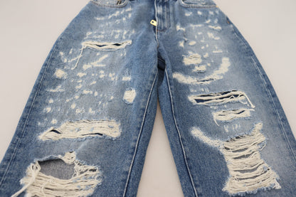 Dolce & Gabbana Blue Washed Cotton Tattered Denim Jeans by Dolce & Gabbana