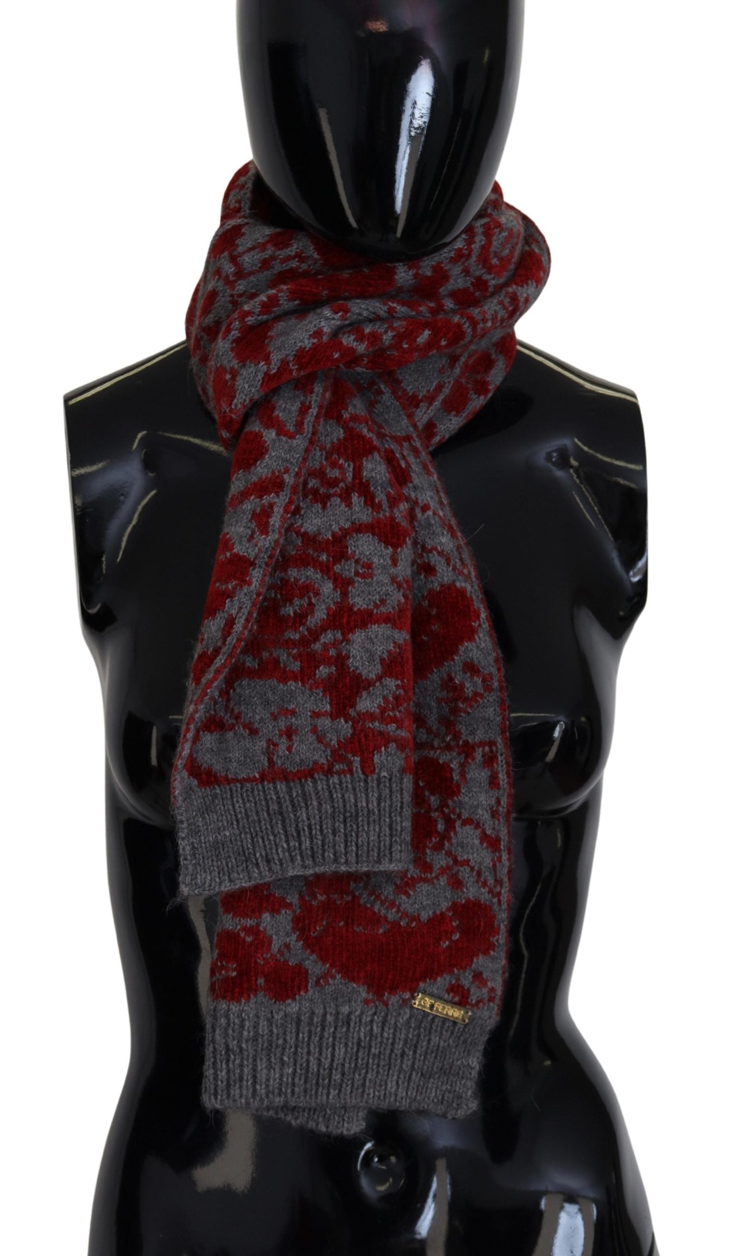 GF Ferre Red Grey Knitted Wrap Warmer Womens Shawl Scarf by GF Ferre