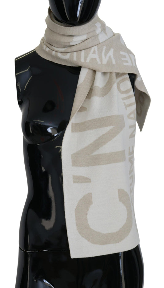 Costume National Beige White Logo Wrap Warmer Shawl Scarf by Costume National