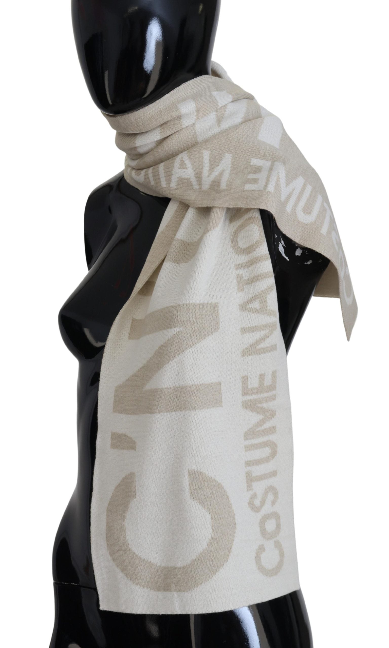 Costume National Beige White Logo Wrap Warmer Shawl Scarf by Costume National