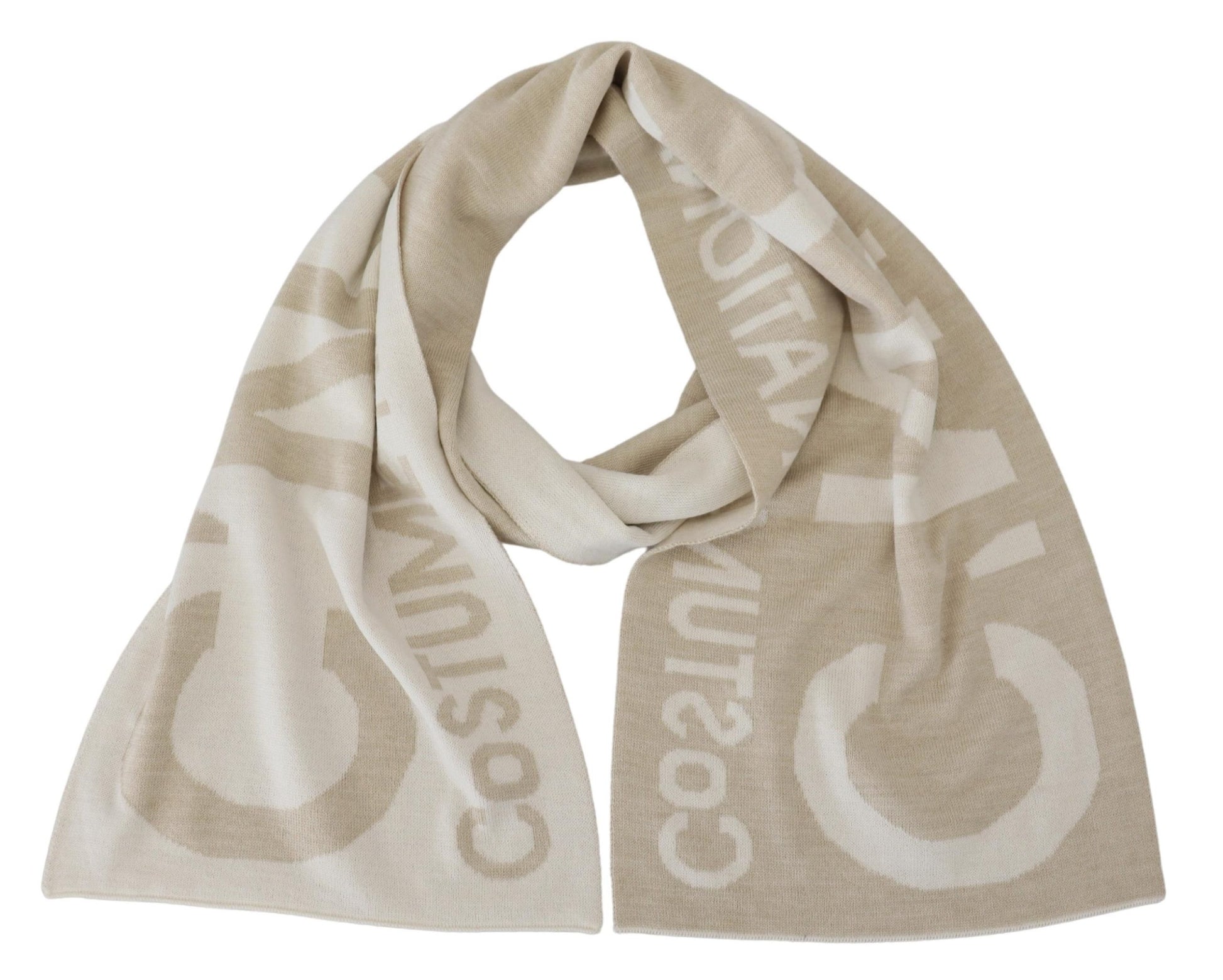 Costume National Beige White Logo Wrap Warmer Shawl Scarf by Costume National