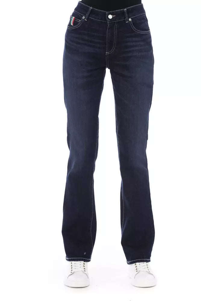 Baldinini Trend Blue Cotton Women Jeans with Tricolor Pocket Detail by Baldinini Trend