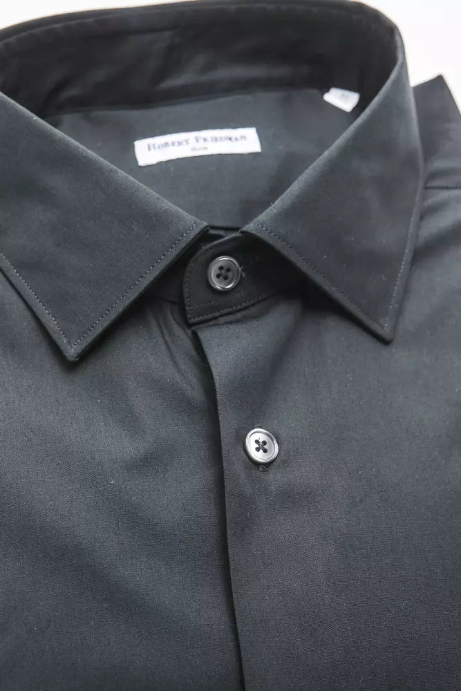 Robert Friedman Black Cotton Men Shirt by Robert Friedman