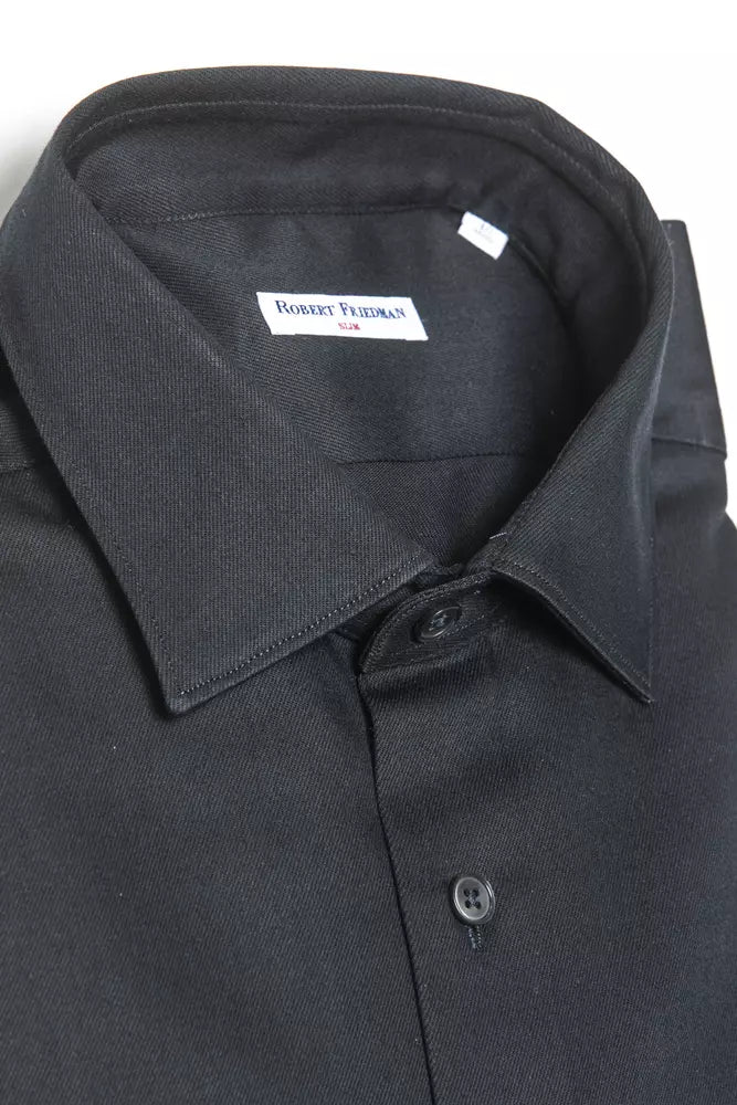 Robert Friedman Black Cotton Men Shirt by Robert Friedman
