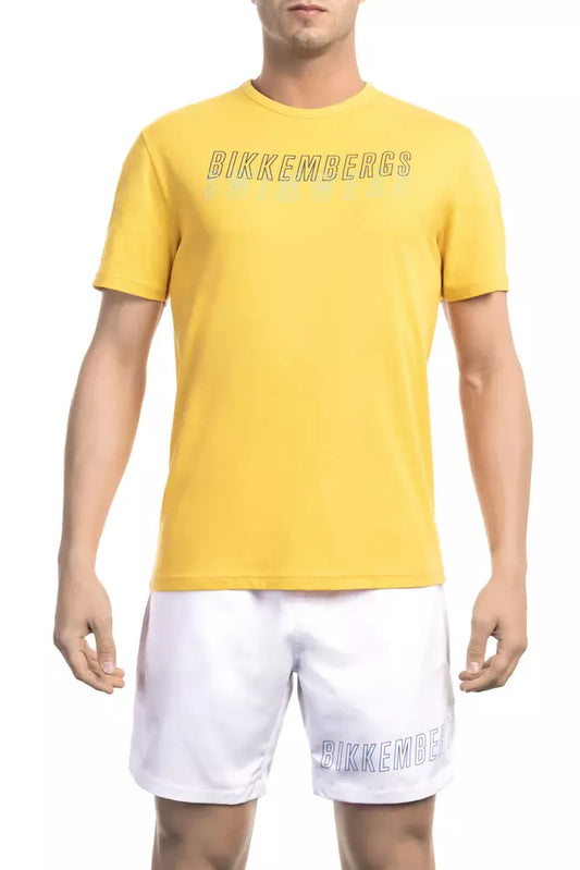 T-shirt homme en coton jaune Bikkembergs