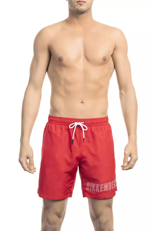 Short de bain Bikkembergs rouge en polyester pour homme