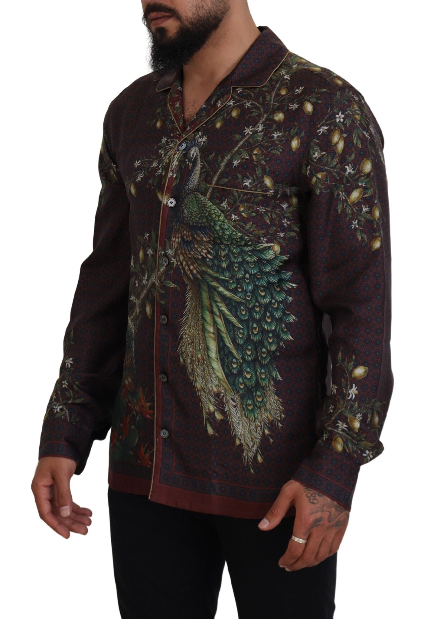 Dolce & Gabbana Bordeaux Ostrich Silk Satin Casual Mens Shirt by Dolce & Gabbana