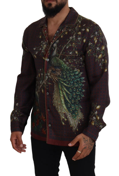 Dolce & Gabbana Bordeaux Ostrich Silk Satin Casual Mens Shirt by Dolce & Gabbana