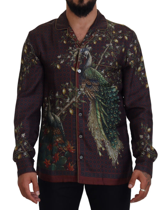 Dolce & Gabbana Bordeaux Ostrich Silk Satin Casual Mens Shirt by Dolce & Gabbana