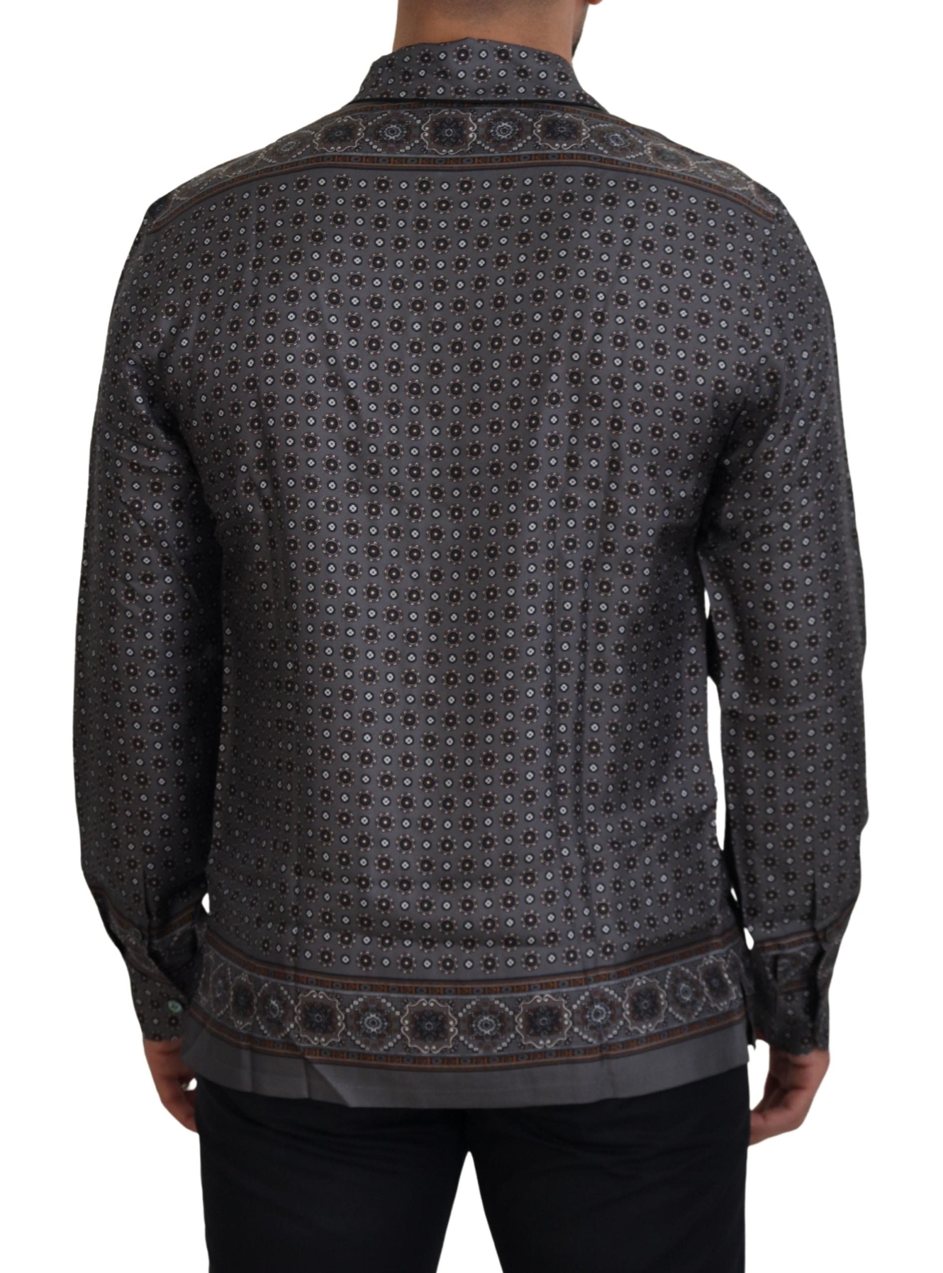 Dolce & Gabbana Gray Baroque Silk Satin Casual Shirt by Dolce & Gabbana