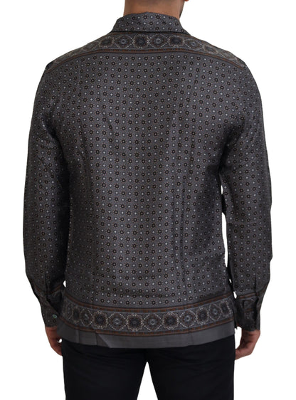 Dolce & Gabbana Gray Baroque Silk Satin Casual Shirt by Dolce & Gabbana
