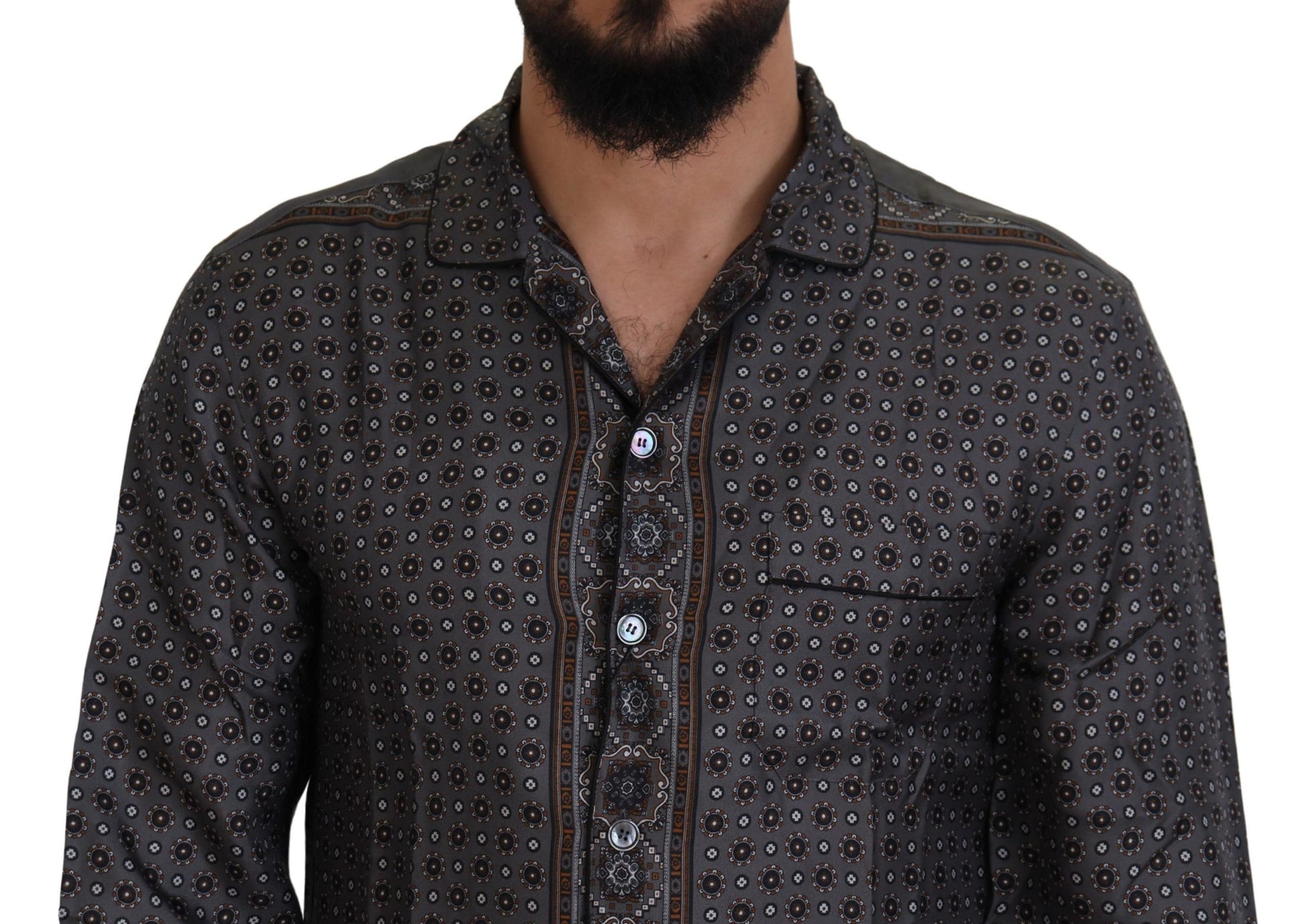 Dolce & Gabbana Gray Baroque Silk Satin Casual Shirt by Dolce & Gabbana