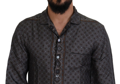 Dolce & Gabbana Gray Baroque Silk Satin Casual Shirt by Dolce & Gabbana