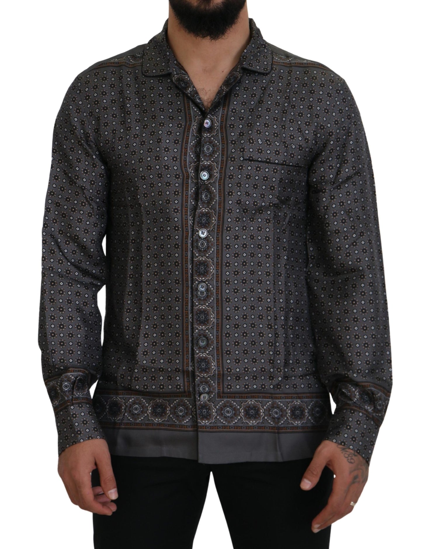 Dolce & Gabbana Gray Baroque Silk Satin Casual Shirt by Dolce & Gabbana