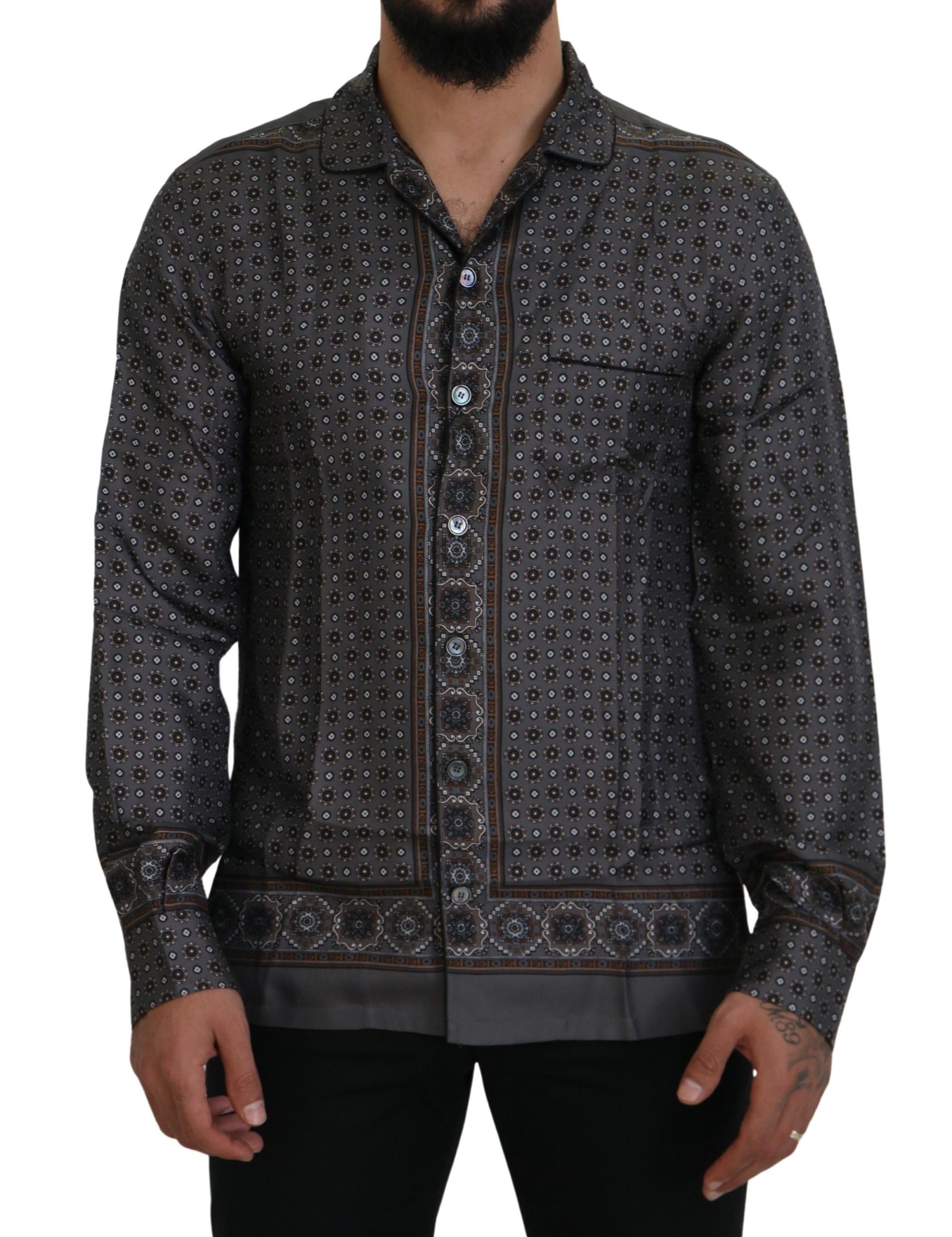 Dolce & Gabbana Gray Baroque Silk Satin Casual Shirt by Dolce & Gabbana