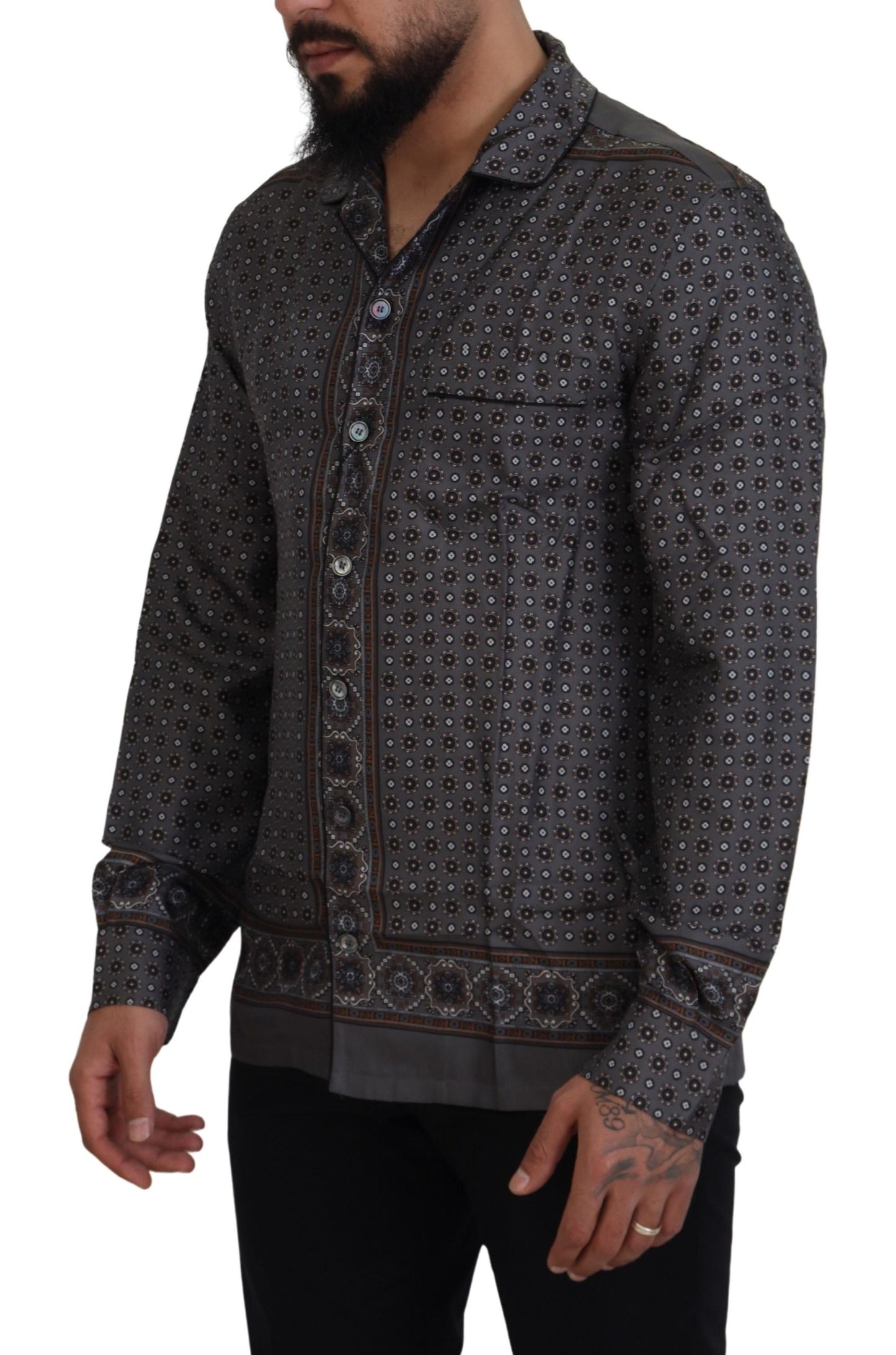 Dolce & Gabbana Gray Baroque Silk Satin Casual Shirt by Dolce & Gabbana