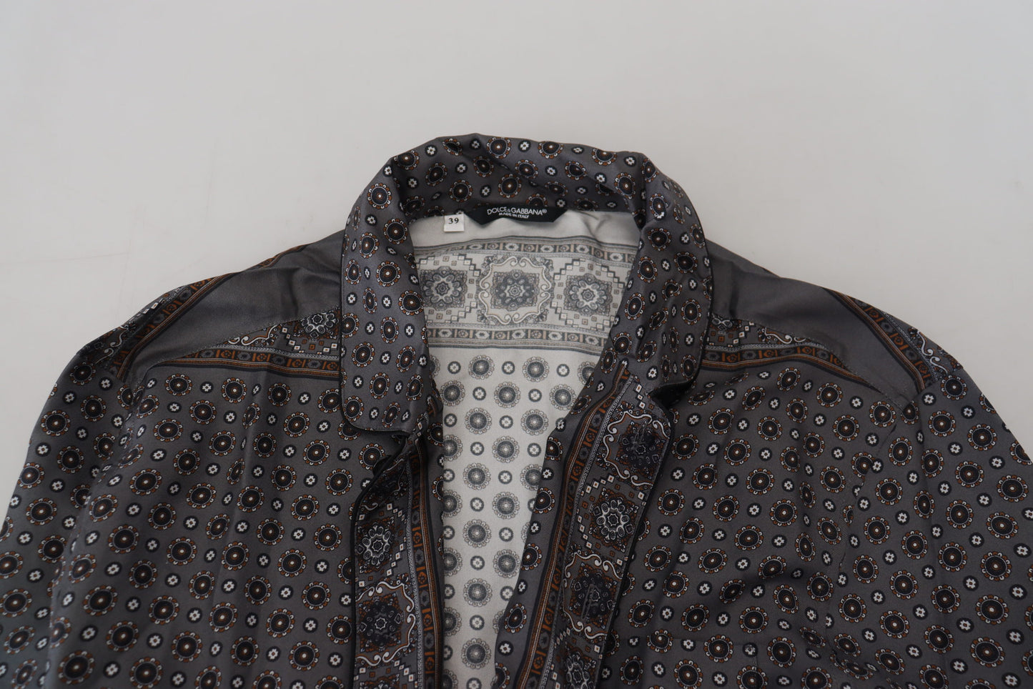 Dolce & Gabbana Gray Baroque Silk Satin Casual Shirt by Dolce & Gabbana