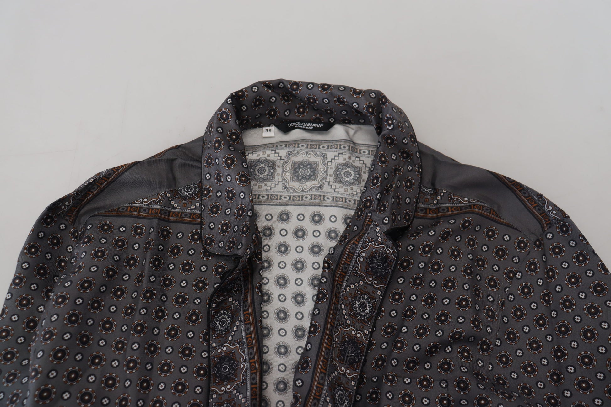 Dolce & Gabbana Gray Baroque Silk Satin Casual Shirt by Dolce & Gabbana