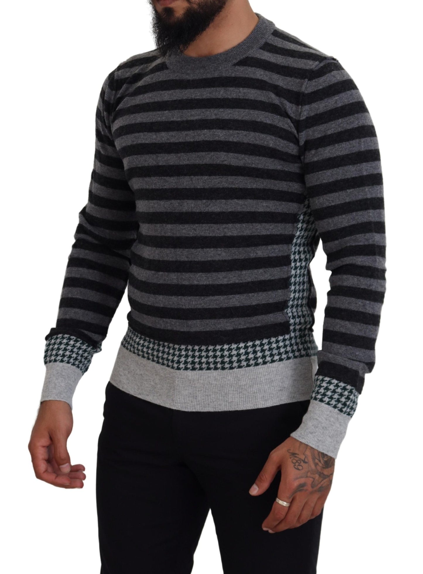 Dolce & Gabbana Black Gray Wool Logo Pullover Sweater by Dolce & Gabbana