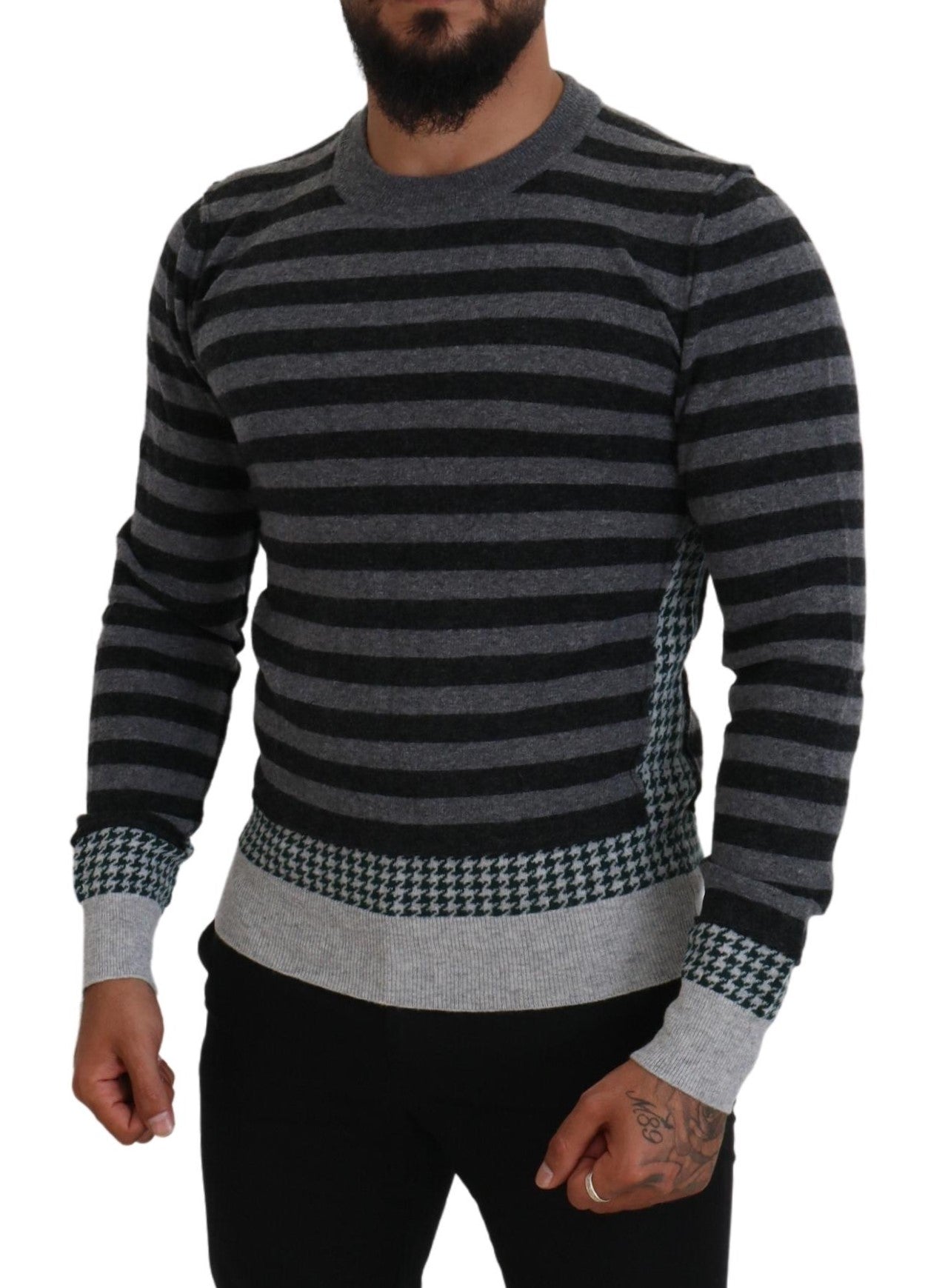 Dolce & Gabbana Black Gray Wool Logo Pullover Sweater by Dolce & Gabbana