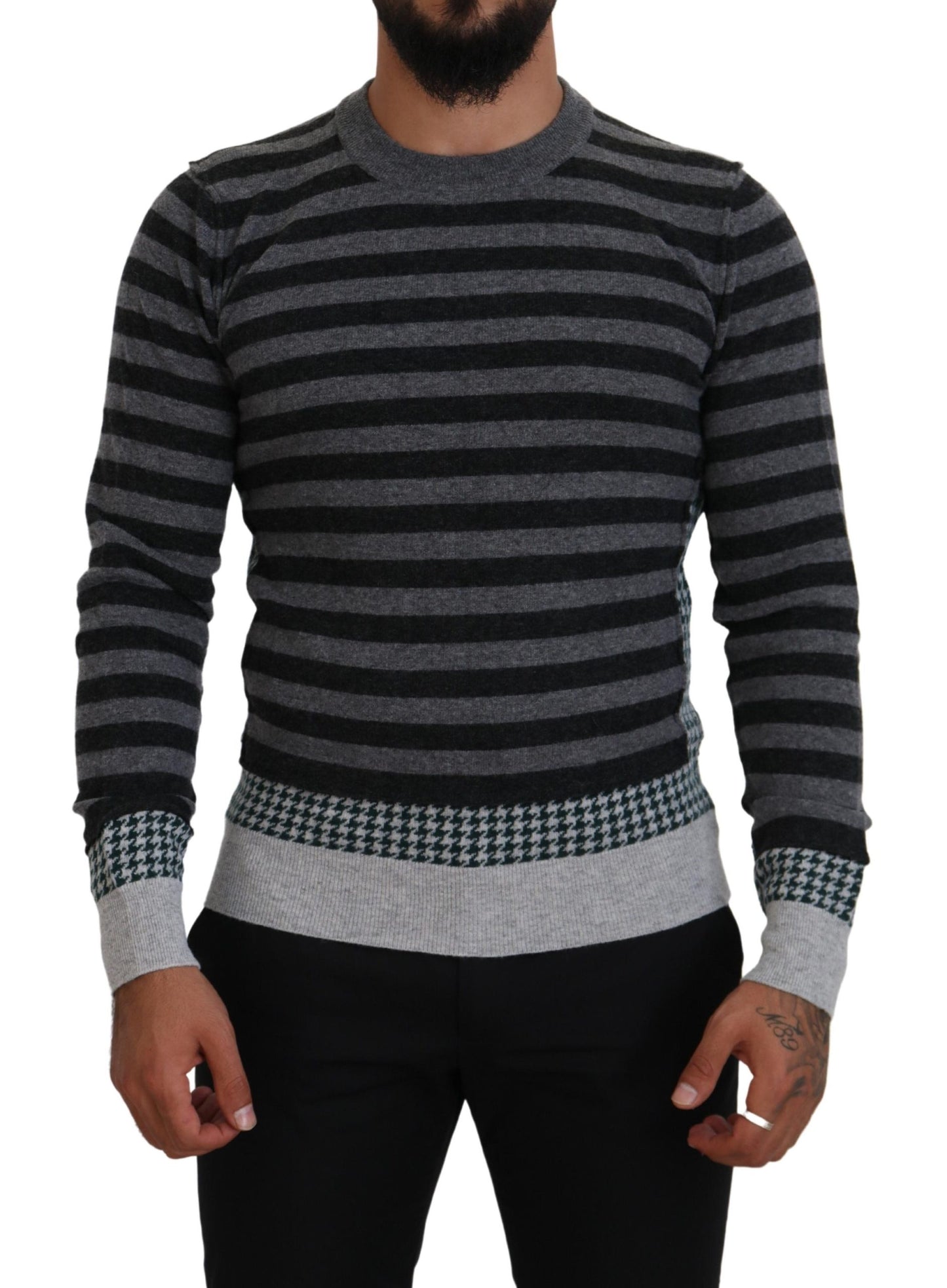 Dolce & Gabbana Black Gray Wool Logo Pullover Sweater by Dolce & Gabbana