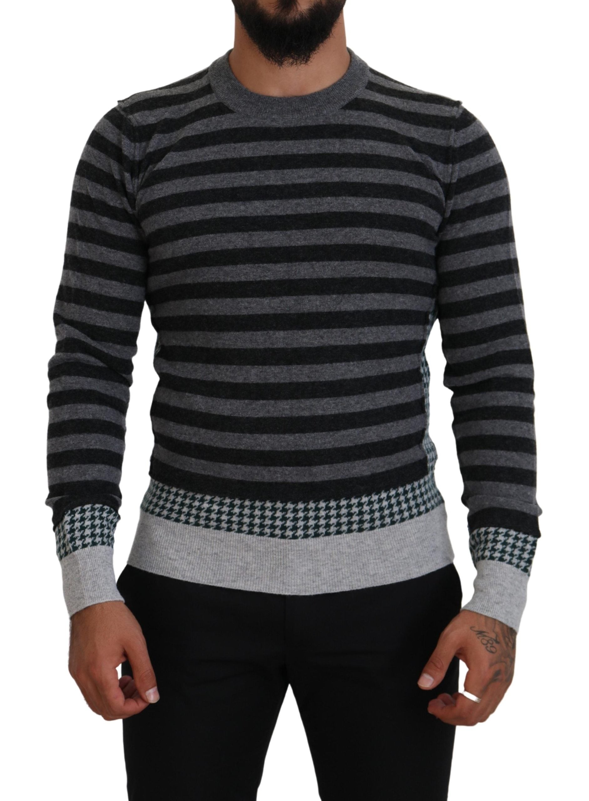 Dolce & Gabbana Black Gray Wool Logo Pullover Sweater by Dolce & Gabbana