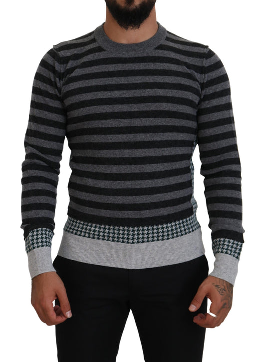 Dolce & Gabbana Black Gray Wool Logo Pullover Sweater by Dolce & Gabbana