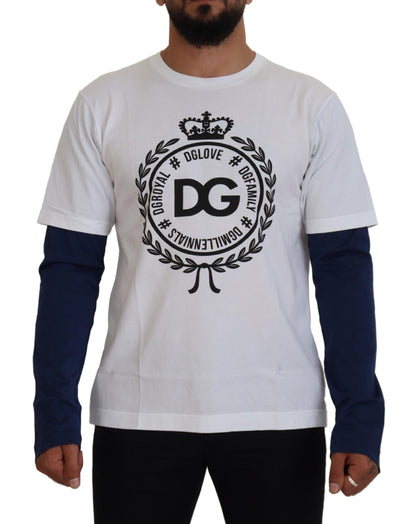 Dolce & Gabbana White Blue DG Crown Pullover Sweater by Dolce & Gabbana