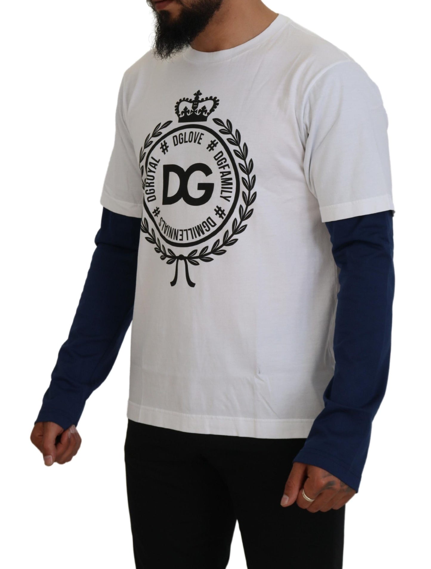 Dolce & Gabbana White Blue DG Crown Pullover Sweater by Dolce & Gabbana