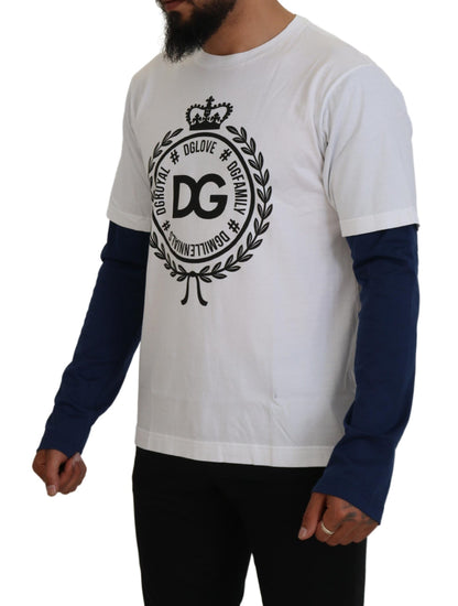 Dolce & Gabbana White Blue DG Crown Pullover Sweater by Dolce & Gabbana