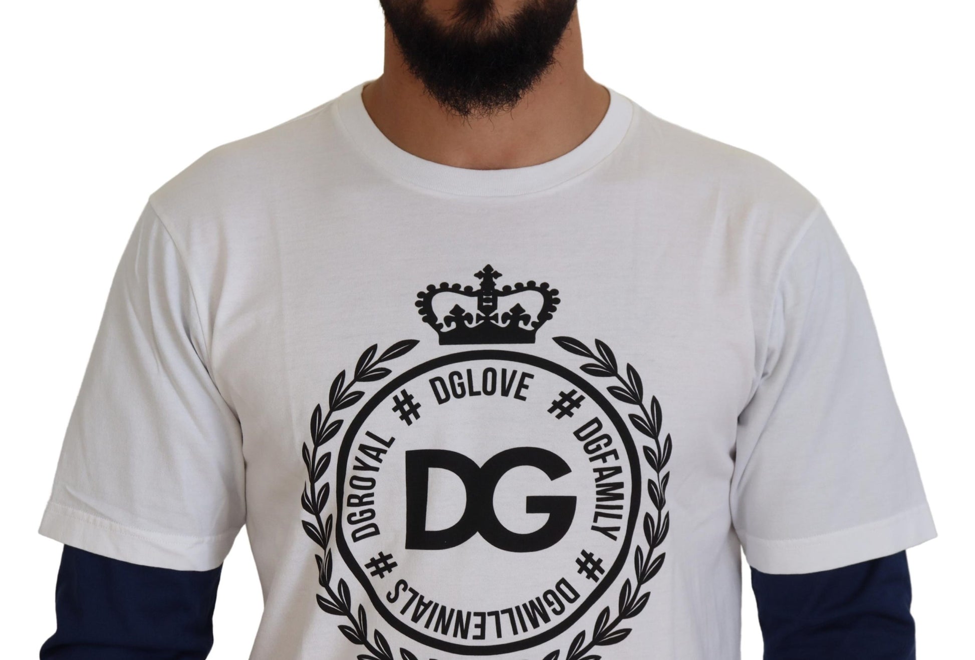 Dolce & Gabbana White Blue DG Crown Pullover Sweater by Dolce & Gabbana