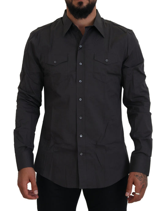 Dolce & Gabbana Gray SICILIA Slim Fit Stretch Dress Shirt by Dolce & Gabbana