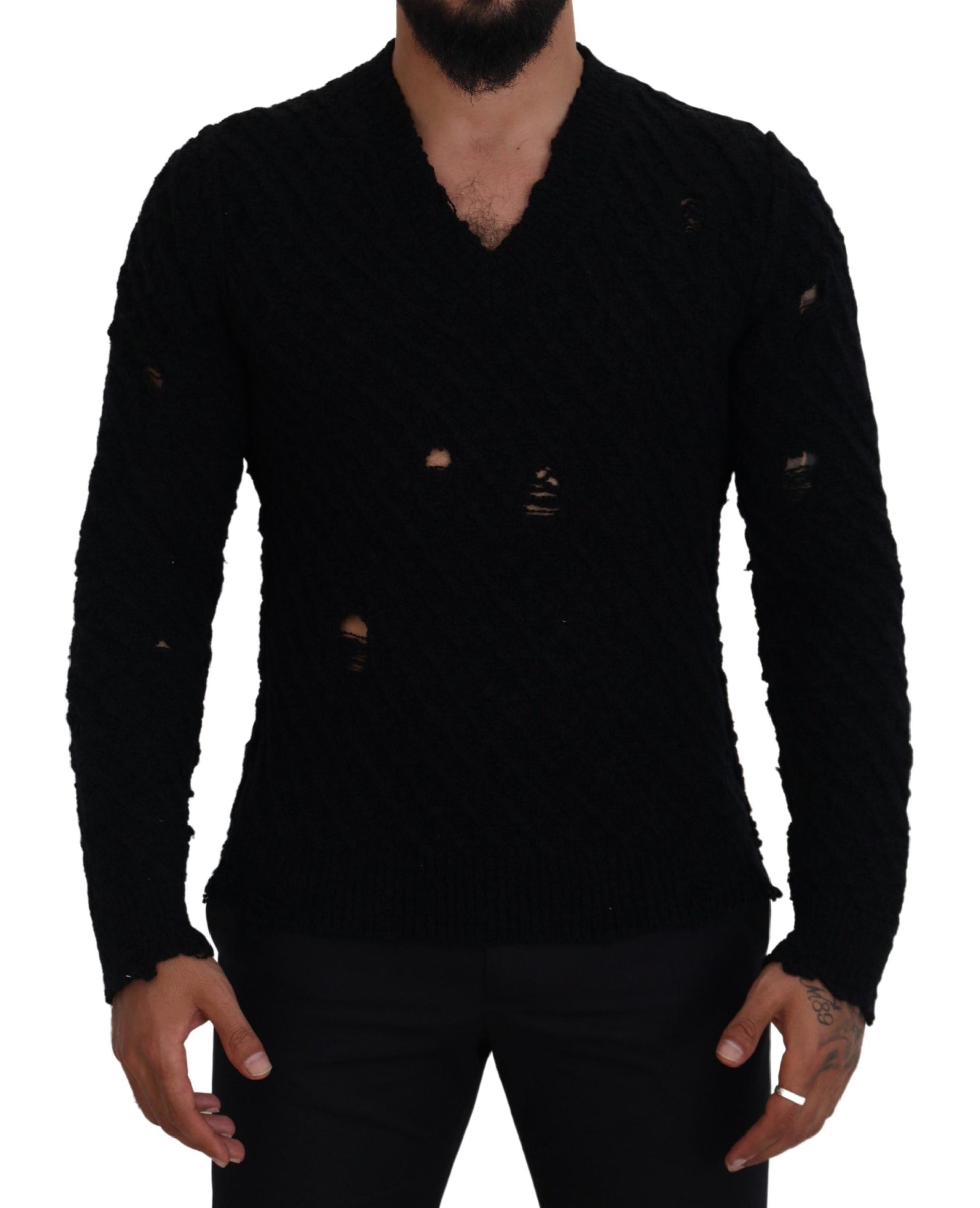 Dolce & Gabbana Black Wool V-neck Knitted Pullover Sweater by Dolce & Gabbana
