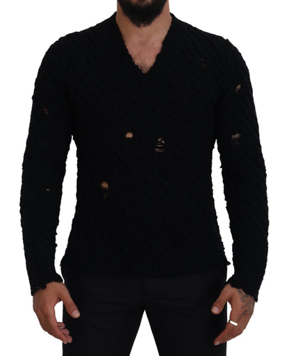 Dolce & Gabbana Black Wool V-neck Knitted Pullover Sweater by Dolce & Gabbana
