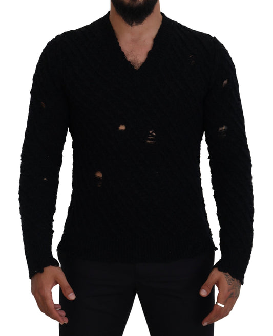 Dolce & Gabbana Black Wool V-neck Knitted Pullover Sweater by Dolce & Gabbana