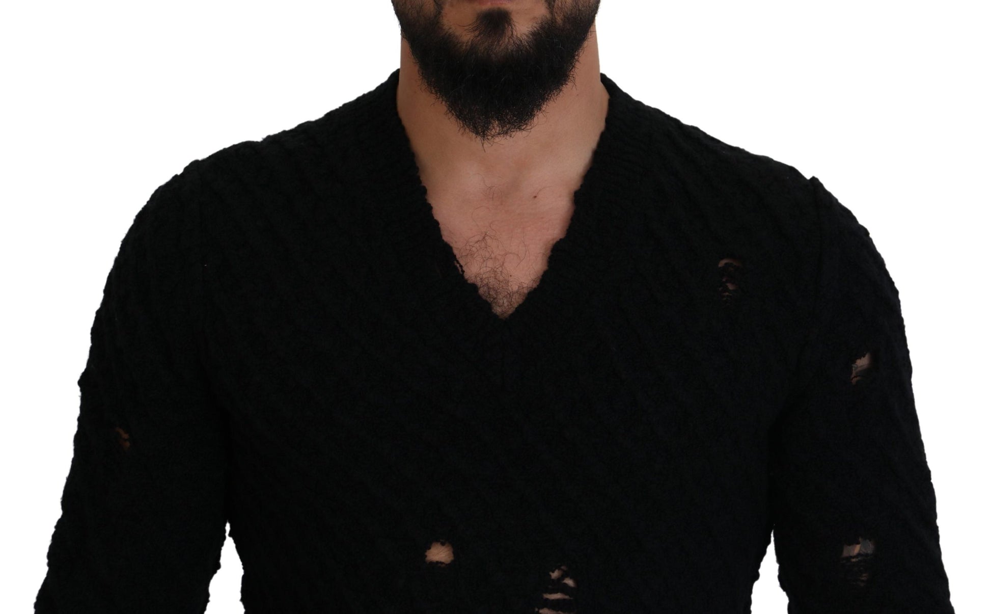 Dolce & Gabbana Black Wool V-neck Knitted Pullover Sweater by Dolce & Gabbana