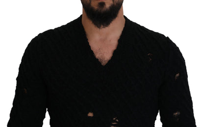 Dolce & Gabbana Black Wool V-neck Knitted Pullover Sweater by Dolce & Gabbana