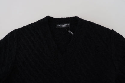 Dolce & Gabbana Black Wool V-neck Knitted Pullover Sweater by Dolce & Gabbana
