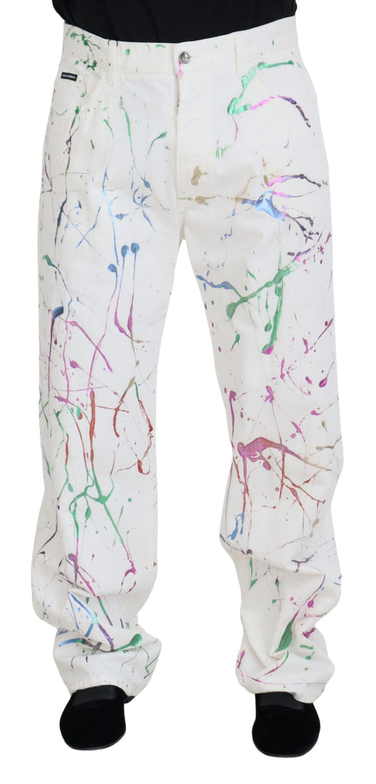 Pantalon en denim blanc à imprimé éclaboussures chic Dolce &amp; Gabbana