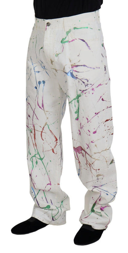 Pantalon en denim blanc à imprimé éclaboussures chic Dolce &amp; Gabbana