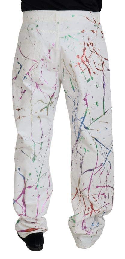 Pantalon en denim blanc à imprimé éclaboussures chic Dolce &amp; Gabbana