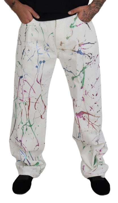 Pantalon en denim blanc à imprimé éclaboussures chic Dolce &amp; Gabbana